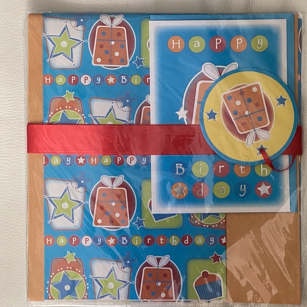 Birthday GiftWrap + Card Tissue Ribbon +Tag COMPLETE MATCHING SET Girl Boy Adult